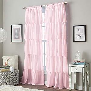 Curtainworks Flounced Ruffle Rod Pocket 100% Polyester, 42 x 63 Inch, 1 Curtain Panel, Pink