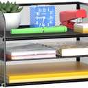 MINDEPOT 3 Tier Paper Organizer Tray with Handle, Mesh Letter Tray for Office, Home, School (1 Pack), Black