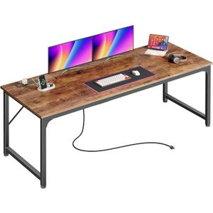 PRAISUN 70 x 24 Inch Computer Desk with Power Outlets & USB-C, Rustic Brown, 71 Inch