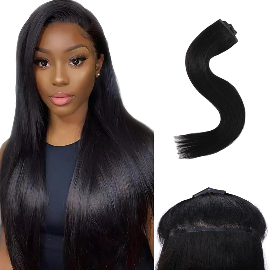 Seamless Sleek Straight Clip in Hair Extensions Seamless Real Human Hair, 18 Inch 1Pack 130g 7Pcs Human Hair Extensions for Women Natural Black
