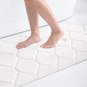 Colorxy Memory Foam Bathroom Rugs, Ultra Soft & Non-Slip Bath Mat, Water Absorbent and Machine Washable Bath Carpet Rug for Shower Bathroom Floor Rugs, 30''x20'', White