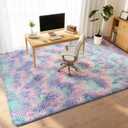 Litanika 8x10 Shag Area Rug for Bedroom, Tie-Dyed Blue Rainbow Plush Rug