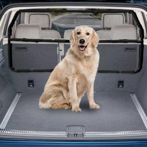 Dog Car Barrier Escape-Proof, 46" Wide Car Divider for 3rd Row Seats & Cargo Area, Durable Cargo Area Dog Car Gate Trunk Barrier with See Through Net Mesh for Small-Sized SUV & Vehicles Or Hatchback