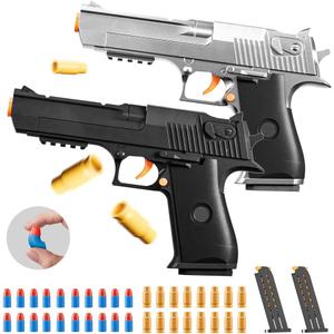 2Pack M1911 EVA Soft Foam Ejection Toy Blaster, Shooting with Foam Darts, Shooting Games, Backyard Fun and Outdoor Games, Education Toy Model for Boys Girls Halloween Christmas Ages 8+ (Black+Silvery), Small