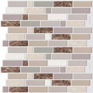 Peel and Stick Wall Tile 12"x12" 3D Adhesive Backsplash Tile for Kitchen, Bathroom 3D Wall Panels (10 Sheets, Brown)