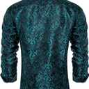 DiBanGu Mens Silk Paisley Dress Shirts,Long Sleeve Button Down Shirt Casual Regular Fit Shirt for Men Wedding Party (Green, XXL)