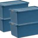 IRIS USA 91 Qt Stackable Plastic Storage Bins with Lids, 4 Pack - BPA-Free, Eco-Friendly, Discreet Organizing Solution, Latches, Durable Nestable Containers, Secure Pull Handle, Made in USA - Navy (91 Qt. - 4 Pack, Eco-Friendly Navy)