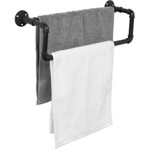 MyGift Double Towel Bar for Bathroom, Wall Mounted Bath Towel Rack, Hand Towel Holder, Farmhouse Rustic Bathroom Decor, Industrial Pipe Metal Matte Black