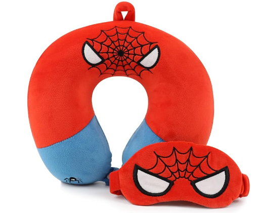 Marvel Spiderman Travel Neck Pillow for Kids- Bundle with 13" Spiderman Neck Pillow, & More | Spiderman Travel Accessories Set