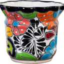 Nearly Natural Handcrafted Talavera Ceramic Planter - 7in x 8in, Vibrant Hand-Painted Mexican Design, Ceramic with Drainage Hole