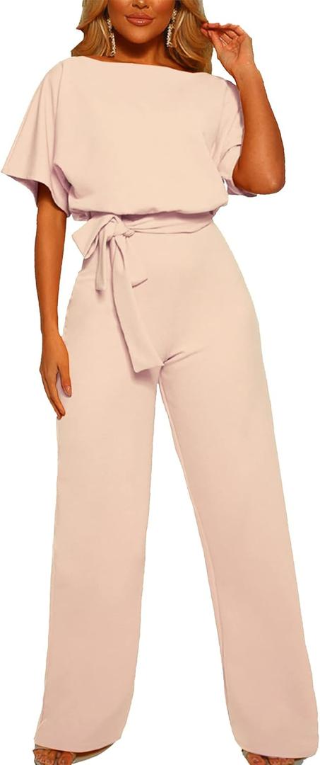 Jumpsuits for Women Dressy Romper Pants Suits Rompers Pantsuit Jumper for Women One Piece Outfit Loose Wide Leg Casual (XXXL, Beige)