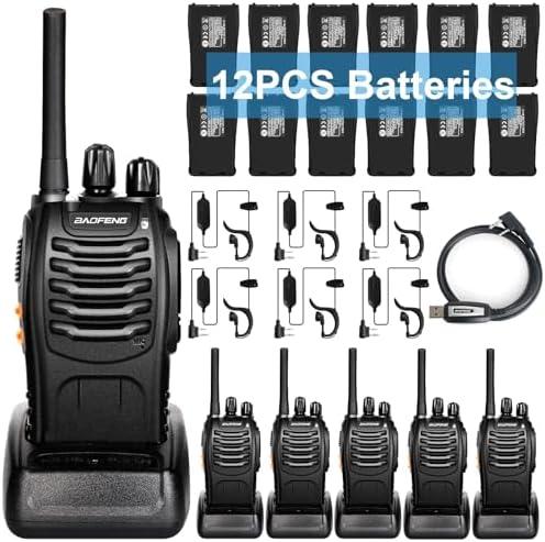 BaoFeng Walkie Talkies for Adults Long Range Rechargeable Walkie-Talkie with 12PCS Batteries & Earpieces with Mic, Portable FRS Two Way Radios for Business Camping Family Kids, Black BF-88A 6Pack