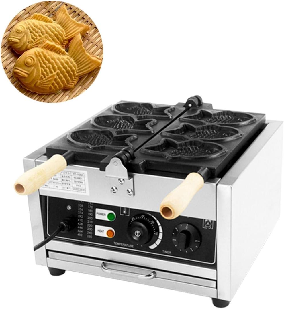Taiyaki Fish Waffle Maker 3pcs Non-stick Electric Cake Waffle Maker Taiyaki Baker Fish Shaped Waffle Cones,stainless steel, for Family, Restaurants, Snacks