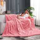 Cozy Bliss Faux Fur Throw Blanket for Couch, Cozy Warm Plush Striped Blanket for Sofa Bedroom Living Room, 60 * 80 Inches Hot Pink