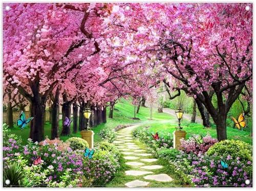 YCUCUEI 8X6ft Spring Scenery Photography Backdrop Garden Flowers Tree Path Landscape Women Kids Party Decorations Wedding Newborn Photo Booth Banner