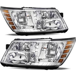 Headlights Assembly for 2009 2010 2011 2012 2013 2014 2015 2016 2017 2018 2019 2020 Dodge Journey Replacement Headlamp Assembly,Chrome Housing Amber Side