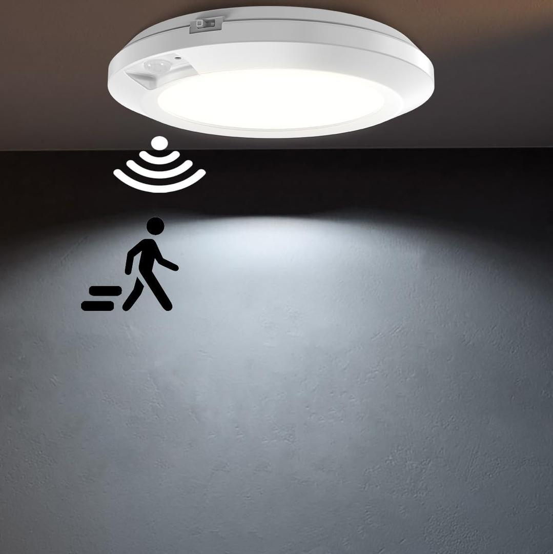 Battery Operated Motion Sensor Light Indoor, 6.3", 210LM, 6000K Cool White, Stick-on or Screw Mount for Ceiling/Wall, for Closet, Pantry, Shed, Cabinet, Stairwell, Hallway, 1-Pack