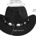 Women & Men Felt Western Cowboy Hat Classic Roll Up Brim Belt Buckle Cowgirl Fedora (M) (Black)