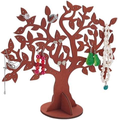 PH PandaHall Wooden Earring Holder Organizer 84 Holes Jewelry Tree Stand Multi-Purpose Tree Necklace Display Organizer Bracelet Holder Jewelry Decorative Desktop Rack for Women Home Decor, Brown