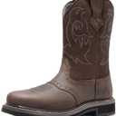 NORTIV 8 Steel Toe Cowboy Boots for Men Western Square Toe Leather Work Boots with Hazard Protection, for Construction Farming Bronco Trailblazer (10, Dark Brown)