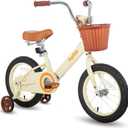 JOYSTAR Vintage Kids Bike with Training Wheels & Basket, 12 14 16 Inch Girls Bike for 2-7 Years Old, Children Bicycles, Multiple Colors (Beige)