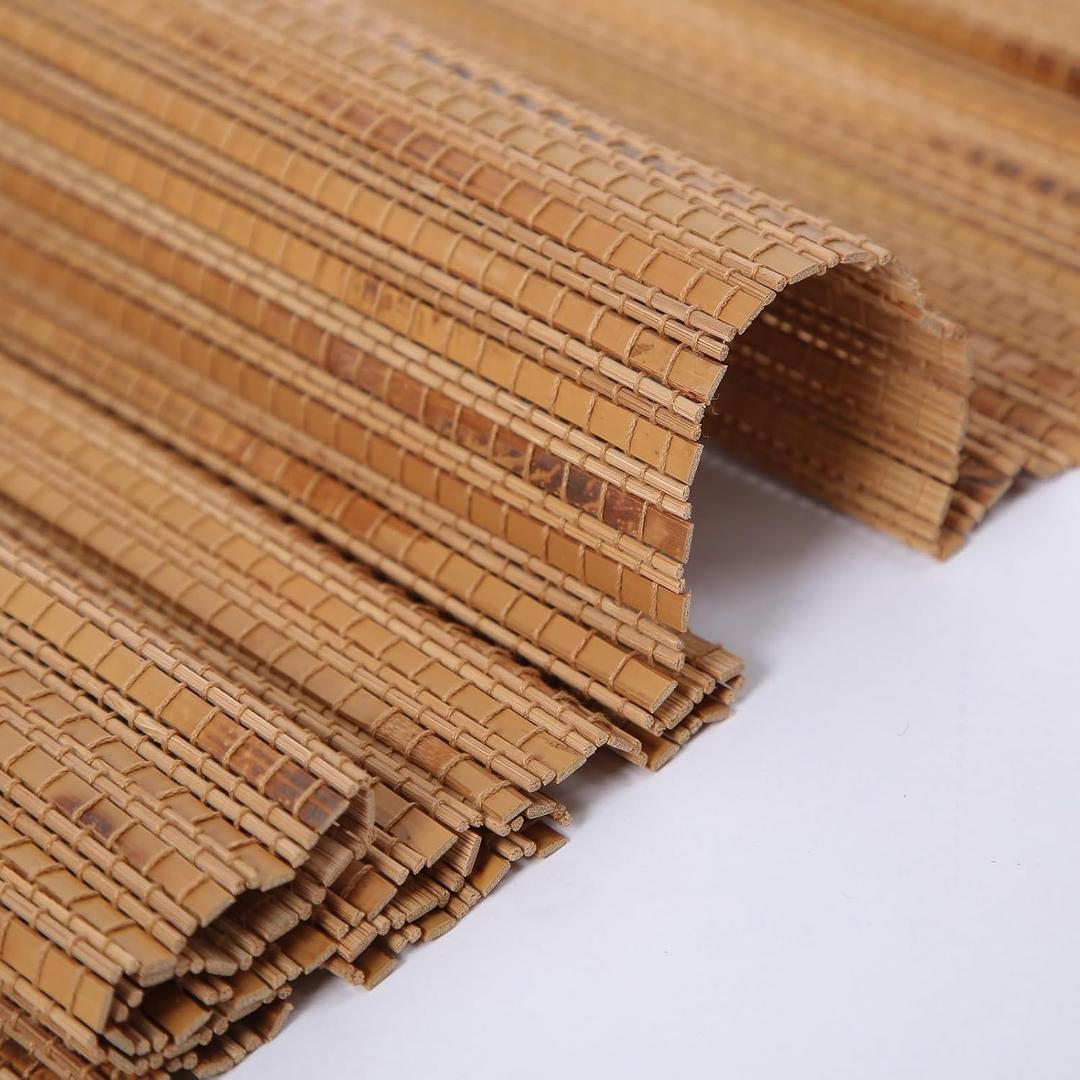 Cordless Bamboo Blinds, Natural Hemp Grass Material Roman Shades with 6 Inches High Valance, Room Darkening Privacy Lined Sun Shade for Doors, Windows, Buff Orange