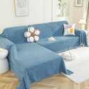 Royhom Sectional Couch Covers 2 Pieces, L Shaped Couch Cover Blanket, Chenille Sofa Covers Washable, Sofa Slipcover with Tassel, Suitable for All Seasons (71"x110"+71"x118", Blue)