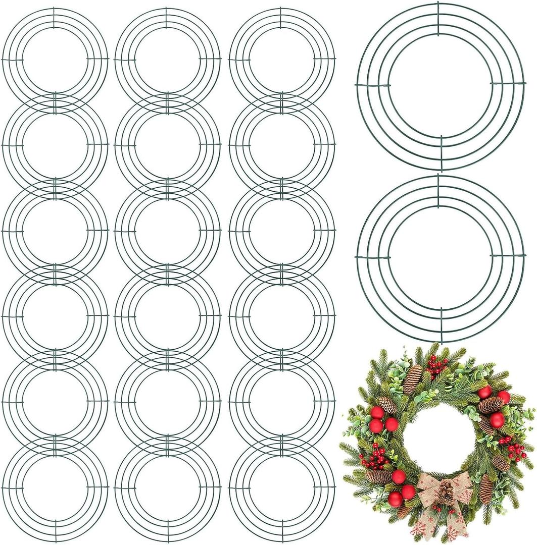 Hotop 20 Pcs 18 Inch Metal Wreath Frame Christmas Dark Green Round Metal Wreath Form for Crafts & DIY Floral Decorations on Weddings New Year Party Home Decor