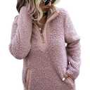 AQOTHES Womens Loose Casual Zipper Sherpa Fleece Pockets Pullover Sweatshirt for Women Pink,S