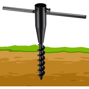 BsBsBest Beach Umbrella Sand Anchor 17" Long Heavy Duty Umbrella Base Metal Ground Screw 2.2" Adjustable Inner Diameter Anchor for Patio Umbrella Stands & Bases Black