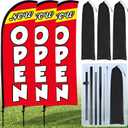 Buryeah 3 Sets Now Open Feather Flag Pole Kit for Business Advertising 7 ft Open Flag Banner Sign with Pole Kit Ground Stake and Portable Bag for Outside Ground (Red)