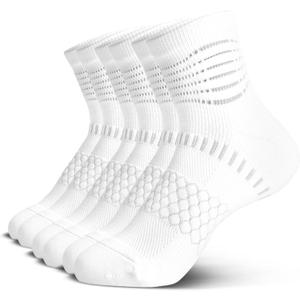 IRAMY Ankle Compression Socks for Women Men Plantar Fasciitis Relief 3/5 Pairs Cushioned Athletic Running Socks (Medium, White(3 Packs))