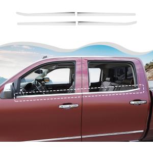 Polished Stainless Steel Chrome Window Sill Trims Compatible with Chevrolet Silverado 2019-2025 Exterior Accessory ABS 8ps(Stainless Steel,4Pcs/Set)