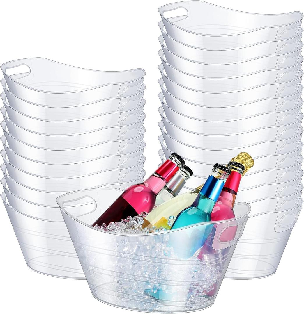 Norme 24 Pcs Oval Storage Tub with Handles 4.5L Plastic Ice Bucket, Wine, Beer, Champagne Drink Cooler for Parties, Beverage Storage Basket(Clear)