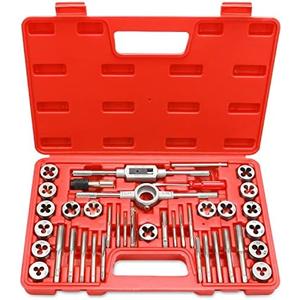 EFFICERE 40-Piece Premium Tap and Die Set, Metric Screw Threads M3, M4, M5, M6, M7, M8, M10, M12, Both Coarse and Fine Types | Essential Threading Tool Kit with Complete Handles, Accessories and Case