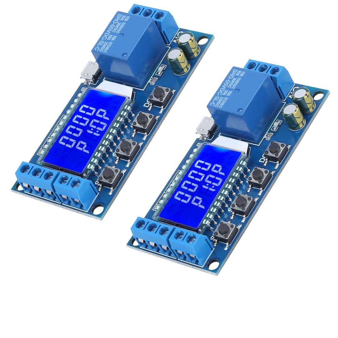 Oumefar 2PCS Timer Delay Relay XY-LJ02 Cycle Trigger Delay Timer Switch Circuit Electronic Relay Module with LCD Display, 12V Timer Relay Delay Controller Module Support Micro USB 5V Input