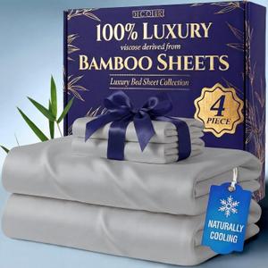 DECOLURE 100% Viscose Derived from Bamboo Sheets King Size - Luxury 4 Pc Naturally Cooling Sheets, Ultra Soft Bed Set - Deep 17" Pockets, Durable Double Stitching, Oeko Tex Standard (Light Grey)