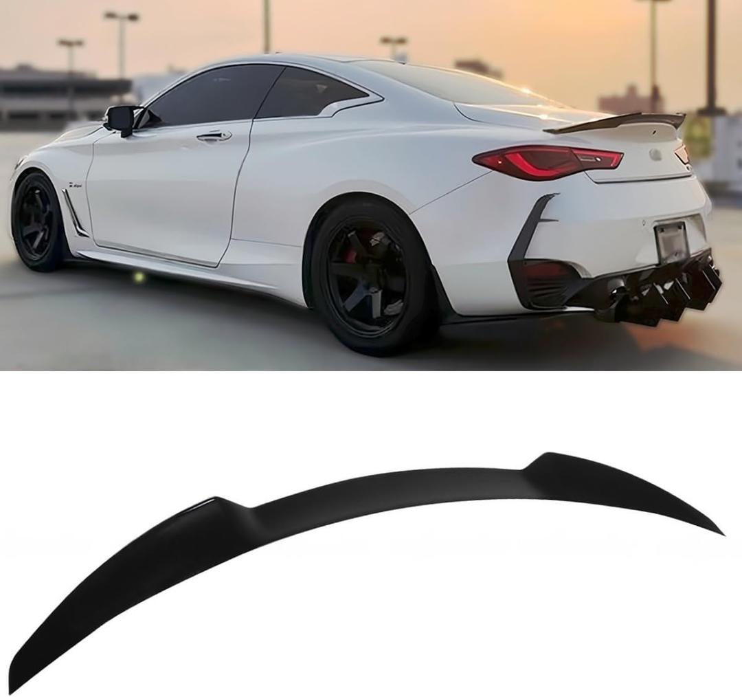 Rear Spoiler Compatible with 2017-2022 Infiniti Q60 2-Door Coupe, Duckbill Trunk Tail Deck Lid Splitter Wing Lip Fits for 2017 2018 2019 2020 2021 2022 (Glossy Black)
