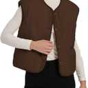 Women's Fall Quilted Puffer Vest Sleeveless Winter Reversible Sherpa Fleece Jacket Outwear with Pockets (Brown, XL)