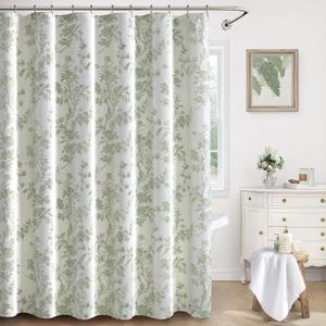 Sage Green Floral Shower Curtain,Vintage Cotton Cottagecore Shower Curtains for Bathroom, 72" W x 78" L