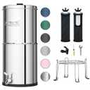 Purewell 3-Stage 0.01μm Ultra-Filtration Gravity Water Filter System, NSF/ANSI 42&372 Certification, 304 Stainless Steel Countertop System with 2 Filters and Stand, Reduce 99% Chlorine, 2.25G, PW-OB