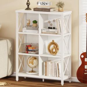 FATORRI 6 Cube Storage Organizer Shelf, Wood and Metal Cubby Bookshelf, Modern Cube Book Shelf (White Oak)
