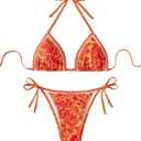 BYFINECANY Women's Floral Printed Bathing Suit Halter Paisley Summer Swimsuit Bikinis Set (Orange) Small