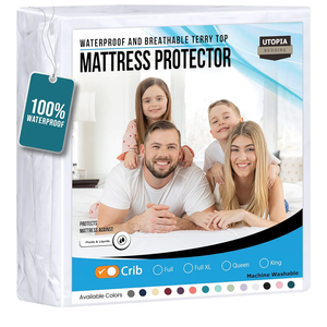 Utopia Bedding Waterproof Mattress Protector Crib Size, Premium Terry Mattress Cover 200 GSM, Breathable, Fitted Style with Stretchable Pockets (White)