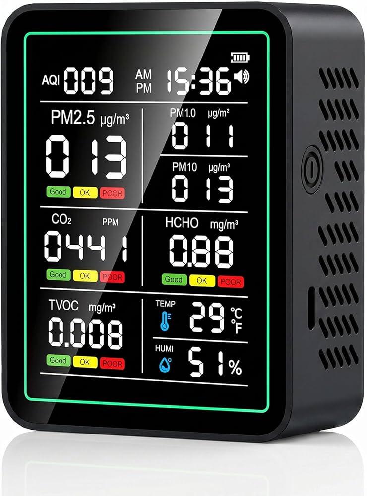 Air Quality Monitor Indoor, 10-in-1 Portable Smart Air Quality Tester