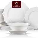MALACASA 24-Piece Gourmet Porcelain Dinnerware Sets, Modern White Round Dish Set for 6 - Premium Serving Plates and Bowls Sets for Dessert, Salad, Soup, Pasta - Series AMELIA