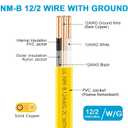 25ft NM-B 12/2 Wire with Ground,12/2 Solid Indoor Electrical Wire 12 Gauge 2 Conductors with Ground,12 AWG Copper Wiring Nonmetallic Sheathed NM-B Cable for Residential Branch Circuit,Switches,Outlets