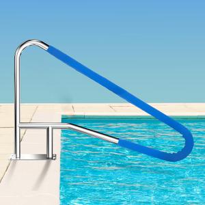 52x32 Inground Pool Rail, Rustproof #304SS Swimming Pool Stair handrail with no-Slip Cover, mounting Base & Accessories