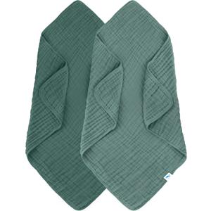SWEET DOLPHIN Muslin Baby Bath Towels Blanket - 2 Pack 100% Cotton Towel for Babies, Infants, Toddlers - 40x40Inch - Highly Absorbent, Deep Emerald
