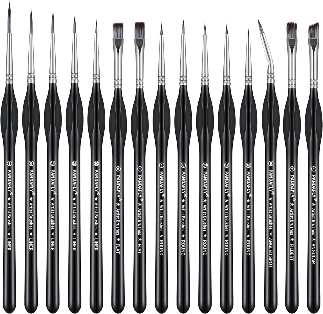 PANDAFLY Detail Paint Brushes Set, 15pcs Miniature Brushes for Fine Detailing & Art Painting - Acrylic, Oil, Watercolors & Paint by Number, Models, Face, Nail, Craft